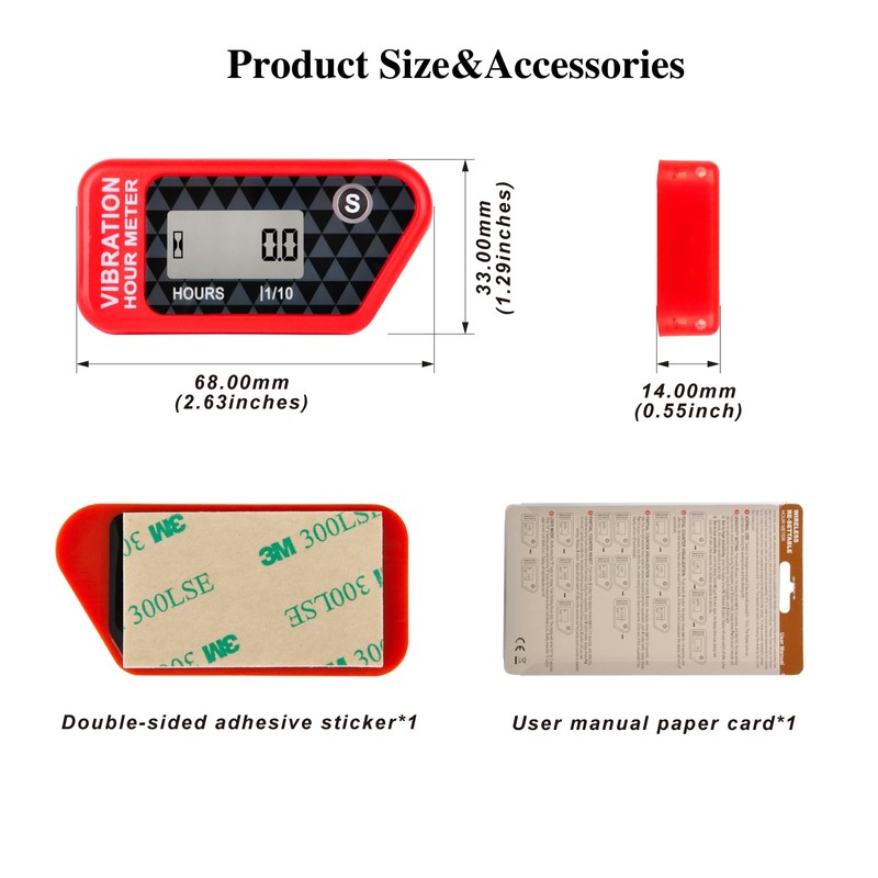 NInE-ROnG HM016B LCD Wireless Digital Operating Hour Counter Vibration-Activated for