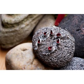 WINDALF Jewellery Earrings Alicia 5.4 cm Ruby Red Garnet Handmade 925 Sterling Silver, Fabric jewellery bag, Cubic Zirconia