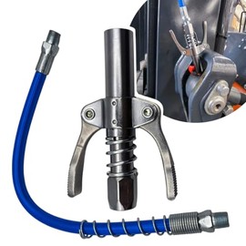 Grasera Manual Industrial 10000 PSI, Pistola Engrasadora Hidráulica de Alta Presión, Engrasadora Automotriz para Maquinaria, Vehículos, Camiones, Tractores y Equipo Industrial (Boquilla + Manguera)