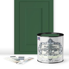 ALL-IN-ONE Paint, Durable cabinet and furniture paint. Built in primer and top coat, no sanding needed. Includes our 30 featured color card - Trinity (green), Quart