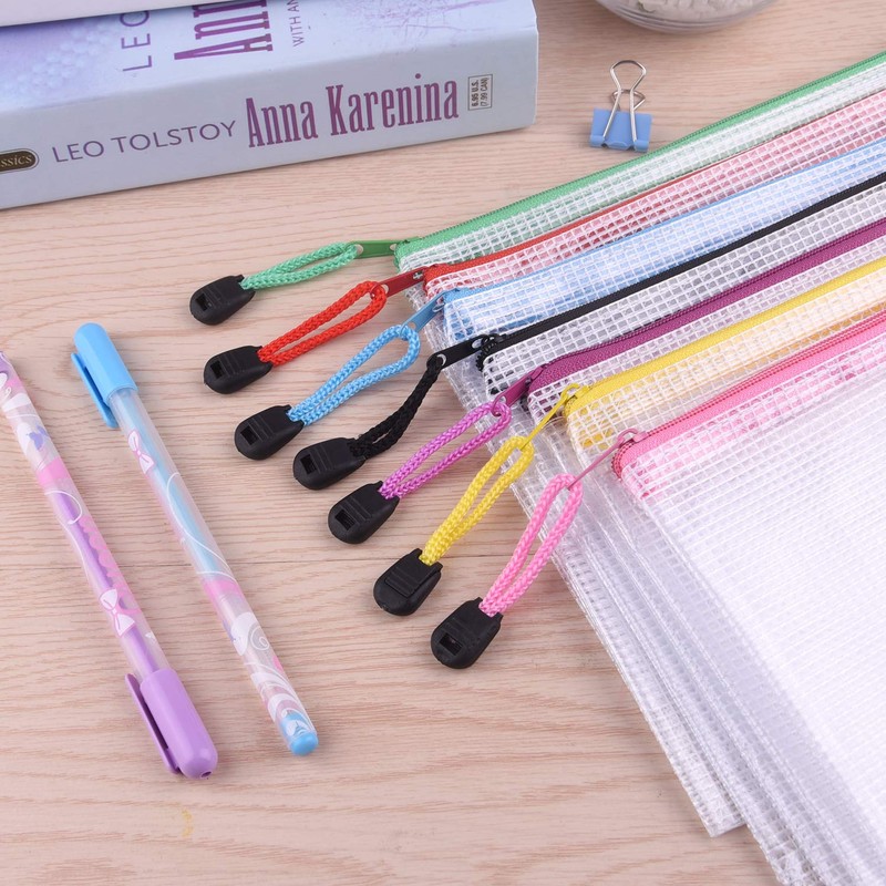TUPARKA 21pcs Document Wallet A5 Zipper Wallet Bags Plastic Mesh