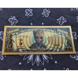 24k Gold Foil Plated Novelty Baby Groot MCU Collectible Banknote Mint Condition!