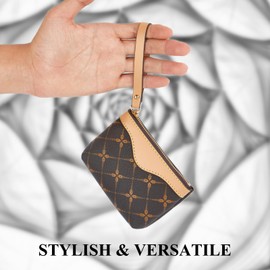 LARENNT Leather Coin Purse with Key Chain - Small Change Purse Keychain Card Holder Keychain Pouch Small Keychain Wallet for Women (Dark Brown)