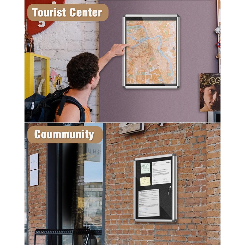 Mifuro 26"x20" Enclosed Bulletin Board, Lockable Weather-Resistant Aluminum Cork Noticeboard