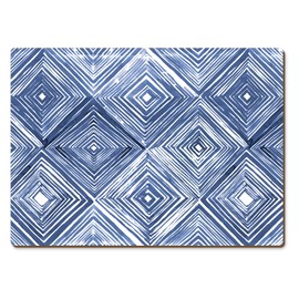 CounterArt Indigo Diamond Decorative Hardboard Placemats with Protective Cork Backing 4 Pack Layered Construction Heat Tolerant and Easily Wipes Clean