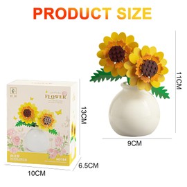 Mini Flowers Building Block Set with Vase - Creative Bouquet Plants Building Blocks Flowerpot for Home Office Décor, Botanical Collection Birthday Gifts for Kids Adults (Sunflower)