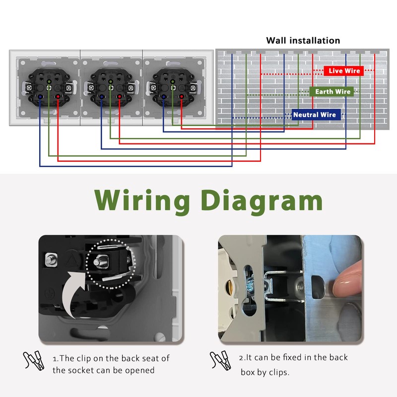 BSEED Schuko Socket, 3-Way, with Plug Terminal, Crystal Glass Plate,