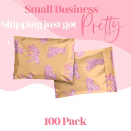 Pretty Package Store 6x9 Designer Poly Mailer 100 Pack Heavy Duty Waterproof Self Seal Shipping Bags for Small Business Large Mailing Envelopes Bulk Tear Resistant Packaging Pink Orange Leopard