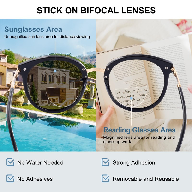 OKH Stick on Readers Clear Magnifying Bifocal Lens for Any