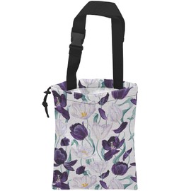 Car Trash Bag Purple Tulips and Leaves Hanging Drawstring Car Organizer and Storage Bag with Adjustable Buckle Canvas Garbage Bin for Back Seat or Hanging Headrest Car Decor Road Trip Essentials