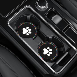 2Pcs Universal Bling Car Coasters Anti Slip Car Cup Holder Bling Car Cup Coaster Rhinestone Car Accessories Dog Paw Car Cup Holder Cute Car Accessories