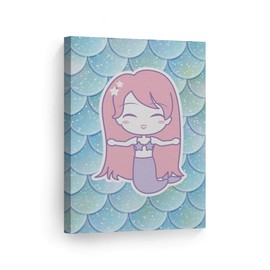 Smile Art Design Long Pink Haired Mermaid Decor CANVAS PRINT Kids Room Decor Wall Art Baby Room Decor Nursery Decor Ready to Hang Made in the USA-12x8