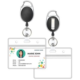 2 Pack ID Badge Holder with Retractable Badge Reel Clear Horizontal ID Card Holder with Heavy Duty Carabiner Badge Reel with 24 Inches Pull Cord