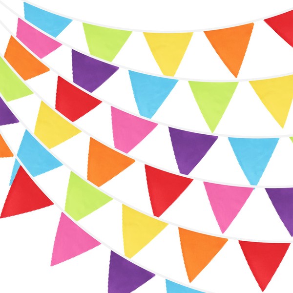 G2PLUS 12M Large Fabric Bunting Banner, 19x21CM Reusable Cotton Triangle Flag Garland with 42PCS Multicolored Pennants for Garden Tea Wedding Baby Shower Birthday Parties