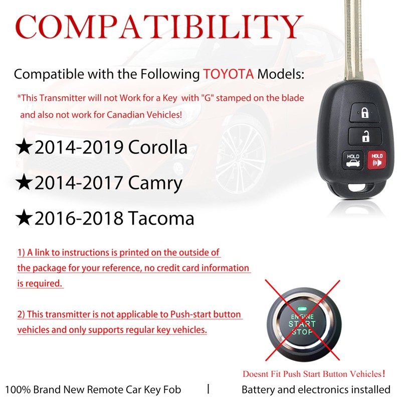 MechanMagic Key Fob Remote Replacement Fits for Toyota Corolla 2014