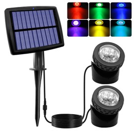 Solar Pond Lights, RGB Color Changing LED Underwater Lights with 2 Modes, Solar Submersible Fountain Lights IP68 Waterproof, Solar Landscape SpotLights for Ganden Pond Waterfall Fountain Pool (2 in 1)
