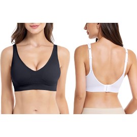 Comfyin Wireless Bras for Women Non Wired Seamless Bras with Removable Pads 3 Pack,Black+White+Beige,2XL