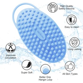 Metene Silicone Body Scrubber, Exfoliating Body Scrubber for Use in Shower,Lathers Well, Long Lasting, Soft Body Scrubber for Shower and Bath Skincare Routine(Blue with Loop)