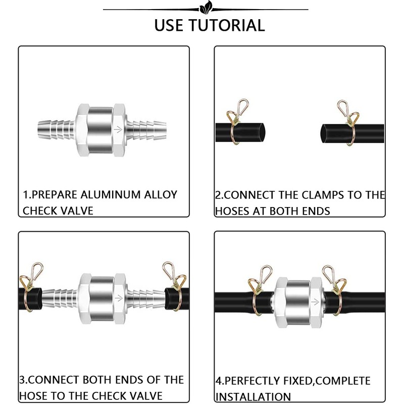 Fuel Check Valve, 8mm Aluminium Valve Check Valve, Non-Return Valve,