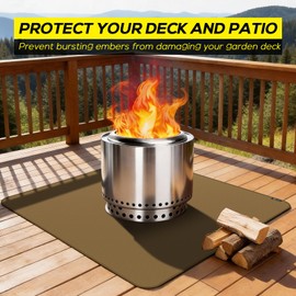 FLASLD Heavy-Duty Under Grill Mat 49inch Square Fire Pit Mat, Large Fireproof Waterproof Grill Pads Protect for Deck,Patio,Outdoor Charcoal,Smokers,Wood Floor,Indoor Brown Fireplace Reusable
