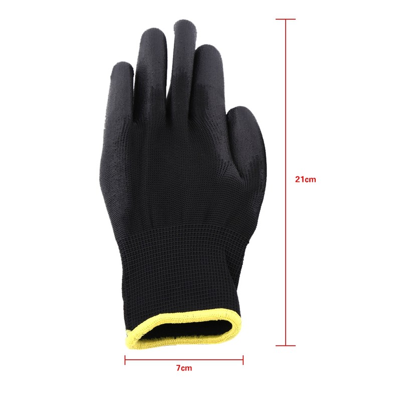 Black Color Nylon PU Safety Palm Coating Work Gloves Yellow