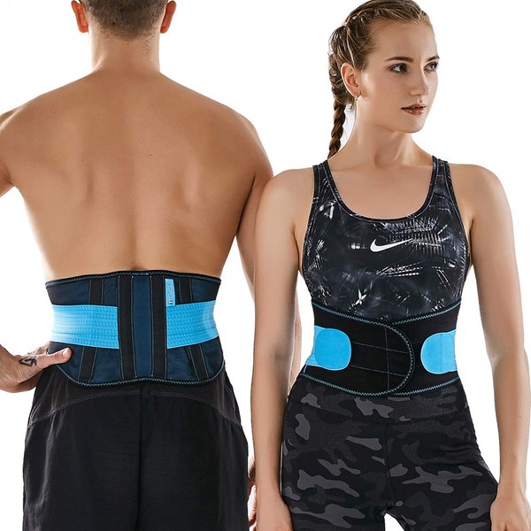 Waist Back Support Belt for Women Men,TIMTAKBO Lower Back Brace Lumbar Support for Lower Back Pain Relief,Adjustable Flexible Sport Girdle Waist Support Belt(Black/Blue,S/M Fit Belly 23.5"-31.5")