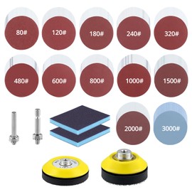 QWORK® 120 Pieces 3 Inch Sanding Discs Pad Set, Grit 80 to 3000, 1/4 Inch Shank, 50 mm & 75 mm Sanding Discs, for Drills, Rotary Tool