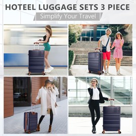Hoteel Luggage Sets 3 Piece ABS PC Suitcases with Wheels and Side Hook Hardshell 20/24/28 inch Luggage set for Family Trip,Dark Blue
