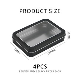 Pack of 4 Metal Boxes with Lids, Storage Boxes with Transparent Lid, Small Tins with Lids, Storage Boxes for Items, Rectangular Metal Boxes