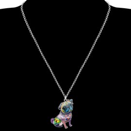 DALANE Enamel Alloy Rhinestone Pug Dog Necklace Puppy Pendant Novelty Pets Jewelry for Women Girls Charms Gifts (Purple)