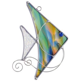 American Made Blue-Green Angelfish Art Glass Suncatcher