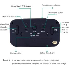 KAIJIELY Upgraded Digital Alarm Clock, 4.3" LED Display with Temperature Larger Lound Light Control Portable Snooze Calendar Brightness with Battery Powered Alarm Clocks Bedside for Everyone (Black)