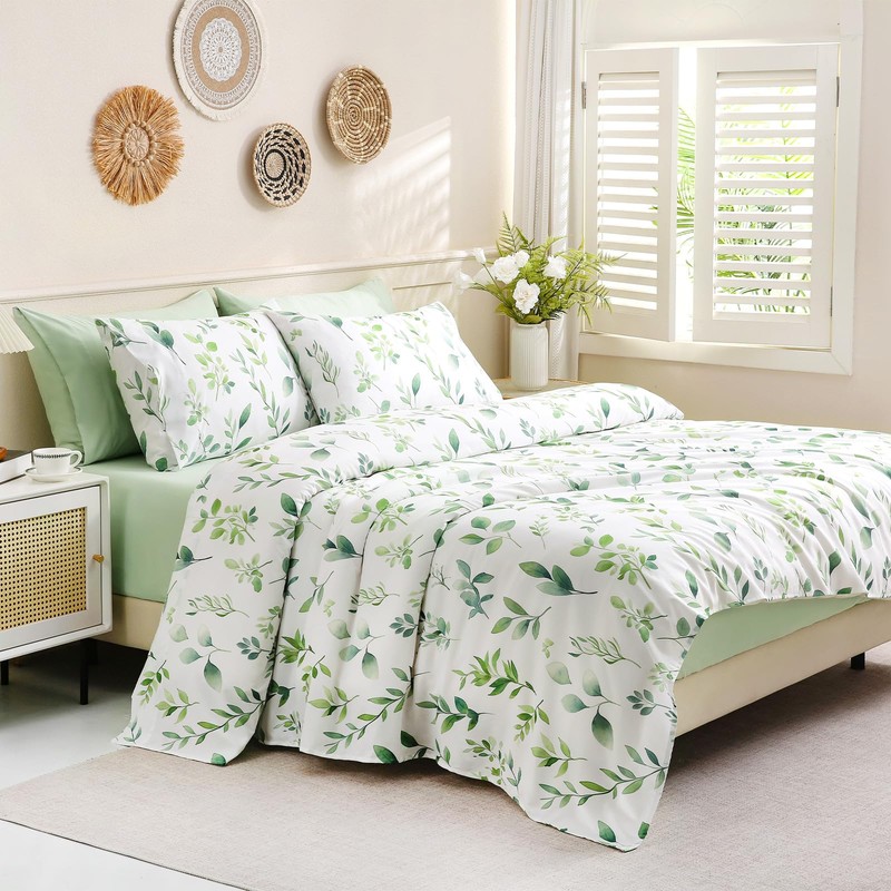 Botanical 6-Piece Queen Bed Sheets Set, Boho Floral Print Brushed