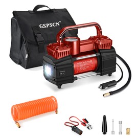 GSPSCN Dual Cylinder DC 12V Air Compressor for Car, Heavy Duty Portable Tire Inflator,Tire Pump 150PSI with LED Light for Auto,Truck,SUV, RV,Balls etc (RED)