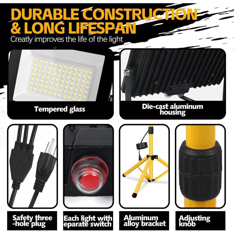 HBN 18000 Lumen LED Work Lights W/ Stand,2 Adjustable Head