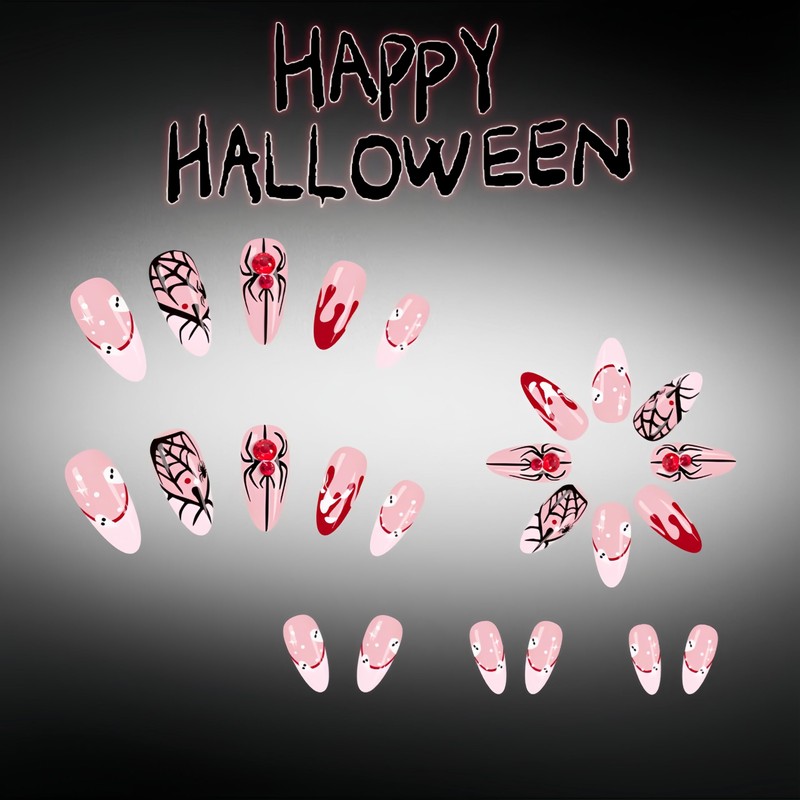 24Pcs White French Tip Halloween Press on Nails Short Almond