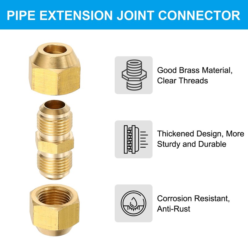 PATIKIL Brass Pipe Fitting Connector Set of 2 Brass Pipe