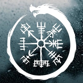 Minglewood Trading Vinyl Decals | Jormungandr World Serpent Viking Compass Vegvisir V1 Sticker | Custom Color/Size Norse Mythology Vinyl Decal for Doors Windows Devices Cars and More