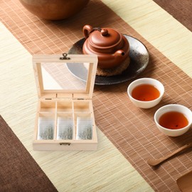Luxshiny Wooden Tea Box Storage Organizer Seasoning Packet Holder Wooden Tea Box with 9 Compartments
