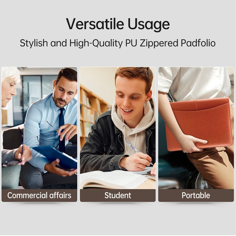 Zippered Padfolio A4 PU Leather Portfolio Organizer with Calculator for