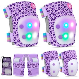 MHJY Kids Knee Pads with Light 6 Pcs Knee and Elbow Pads Wrist Guard Sports Protective Gear Set for Children Ages 3-8 Girls Boys Gift for Bike Roller Skates Skateboard Scooter