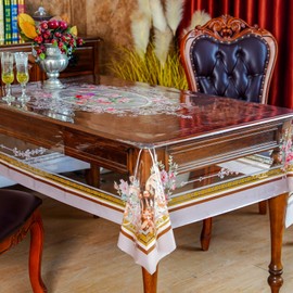 SUTAVIA Clear Vinyl Table Protector Rectangle PVC Tablecloth with Printing Floral Oilproof Table Cloths for Home Decor Holiday Party Outdoor (Royal Floral, Rectangle, 55x120 inches)