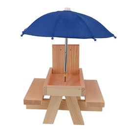 Squirrel Feeder Table Pine Wood Outdoor Garden Pendant Squirrel Picnic Table Feeder with Umbrella Blue Umbrella