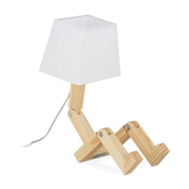 Relaxdays Table Lamp Robot Adjustable Lampshade Original Desk Lamp H x W x D 42 x 18 x 32 cm Wood Natural