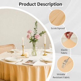 GEWONELIFE 4 Pack Champagne 60inch Round Spandex Tablecloth,Wrinkle-Free Stretchy Fitted 5FT Round Tables,Elastic Edge with Skirt,Washable Table Cloths for Wedding Banquet Party Birthday Buffet