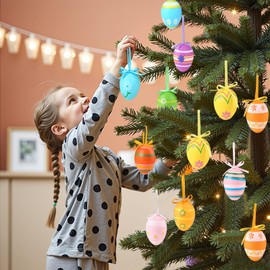 ShiKeWei 24pcs Easter Tree Decorations Vintage Style Paper Mache Foam Egg Hanging Ornaments Easter Decoration