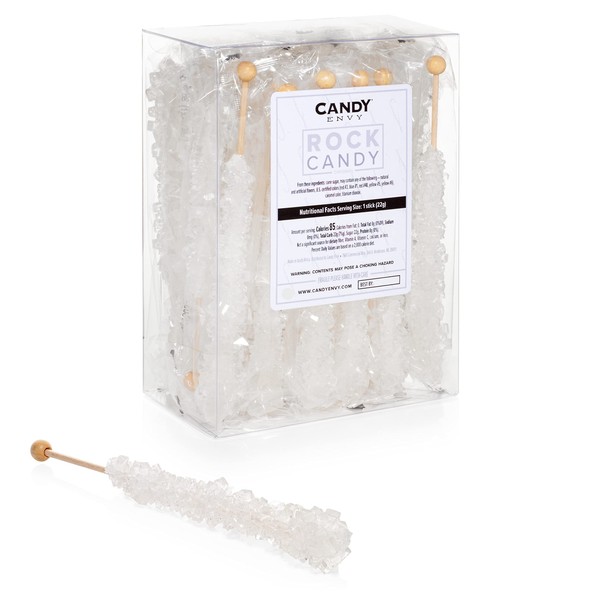 White Rock Candy Crystal Sticks - Original Sugar Flavored - 24 Indiv. Wrapped