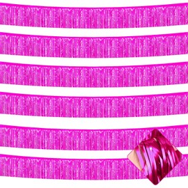 6 Pack 10 Feet Foil Fringe Garland Wall Hanging Fringe Curtain Backdrop Banner for Parade Floats, Bachelorette, Wedding, Birthday Party Decorations(Fuchsia)