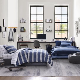 Nautica - Twin/Twin XL Comforter Set, Reversible Cotton Bedding with Matching Sham, Medium Weight for Year Round Use, Dorm Essentials, Oeko-Tex Certified (Craver Navy)