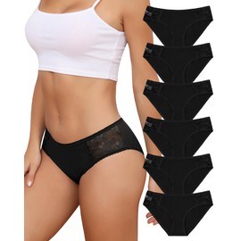 LEVAO 6 Pack Black Women's Underwear Cotton Stretch Panty Briefs Bikini Ladies Cheeky Panties S-2XL